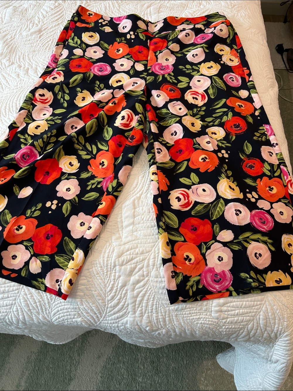 Lane Bryant Crop Pants with Black, Red, Pink & Cream Floral Print